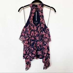 INTERMIX Silk Cutout Cold Shoulder Floral Top Size 4